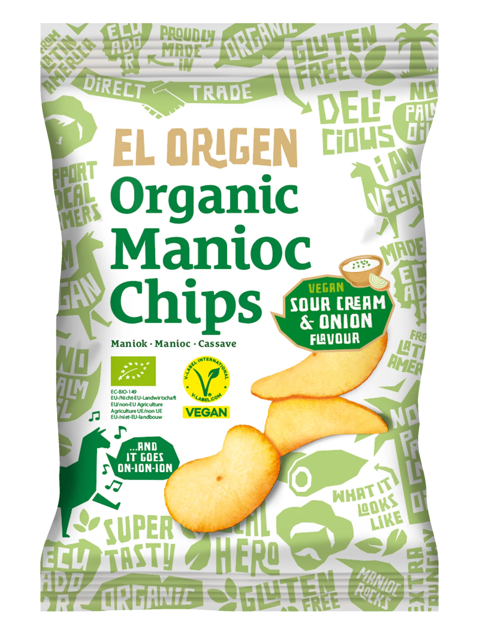 el Origen Bio Maniok Chips mit Sour Cream & Onion Geschmack, 60 g