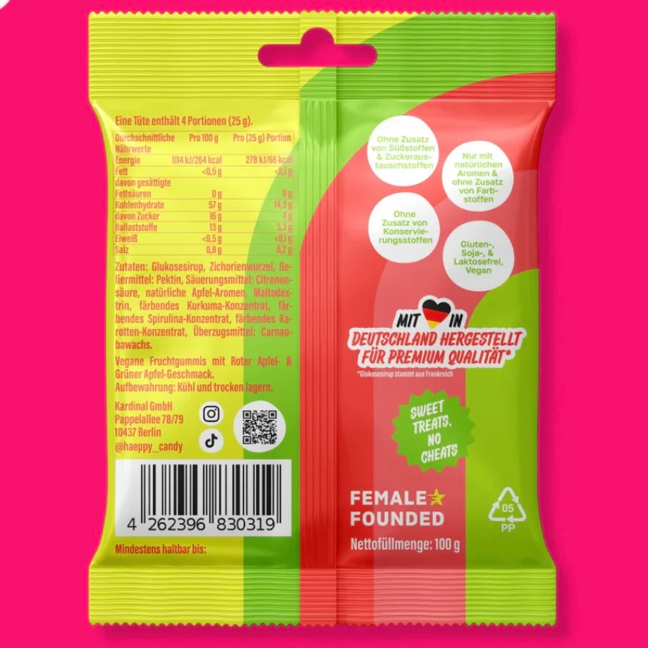 Häppy Candy - Vegane Fruchtgummis Grüner & Roter Apfel, 20x20g - Image 3