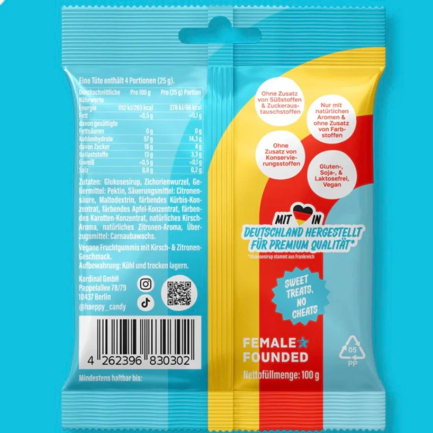 Häppy Candy - Vegane Fruchtgummis Kirsche & Zitrone, 20g - Image 2